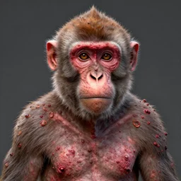 a hyperrealistic surreal portrait of open sores, bumps, skin wounds, surface hives on the skin of a monkey covered with pox, hives, bumps, highly detailed, by Jason Edmiston and Ernst Jaeckel, octane render