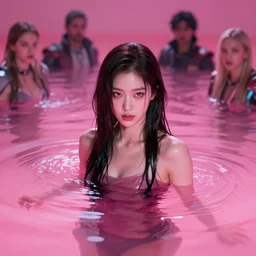 lee jin - eun emerging from pink water in cyberpunk theme by conrad roset, frank frazetta, andrew ferez, jesper ejsing,, rule of thirds, seductive look, beautiful