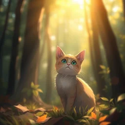 a cat in a forest, by kawacy, sunlight, trending on pixiv, bokeh, furry art, anime, dramatic lighting, digital art