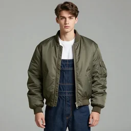 a handsome young man! model, wearing ma - 1 flight suit jacket and overalls, bulky poofy bomber jacket with mayan patterns, chris evans, trending on pixiv fanbox, painted by greg rutkowski makoto shinkai takashi takeuchi studio ghibli, akihiko yoshida