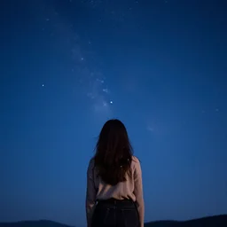 girl, beautiful stary sky