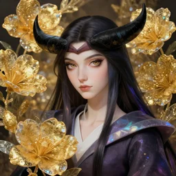 overlord, golden flowers made of glittering lame, iridescent and translucent, portrait, highly detailed, deep focus, elegant, digital painting, smooth, sharp focus, illustration, ultra realistic, 8 k, art by picasso
