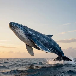 a huge blue whale is flying in mid air above the ocean, epic, cinematic shot, golden hour, artstation, atmosphere, high definition