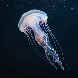 sea angel jellyfish swimming in the deep dark ocean