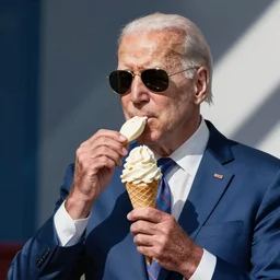joe biden with sunglasses on eating donald trumps ice cream cone