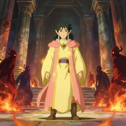 a cyclops druid in shining wizard robes in a large marble temple surrounded by shadowy figures made of embers, studio ghibli, pixar and disney animation, sharp, rendered in unreal engine 5, anime key art by greg rutkowski and nixeu, full bloom, vibrant lighting