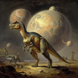 alien dinosaurs on an alien planet, matte painting, by isaac levitan and asher brown durand,