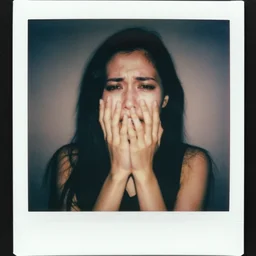 portrait of woman. agonizing pain. photo, harsh lighting. polaroid type 6 0 0. supernatural. horror.