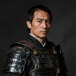 portrait of danny trejo in black samurai armoury, by jan van eyck