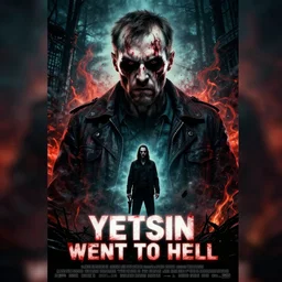 poster for the blockbuster movie yeltsin went to hell, infernal art in good quality, scary picture in color, advanced lighting technology