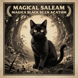retro poster of of the magical black salem cat fantasy