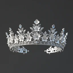 realistic, 3 d render, detailed, intricate, delicate, fine detail, silver, beautiful, elven crown, tiara, with little white flower detail, front facing,