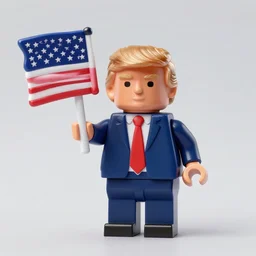 a toy figure of donald trump holding usa flag