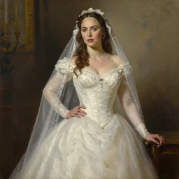 gal gadot painted by kent williams, dressed as a bride, aristocratic pose, oil painting