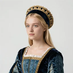 young blonde woman in renaissance dress and renaissance headdress, photograph by sara moon