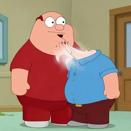 peter griffin getting kicked in the face by brian, cartoon, still image