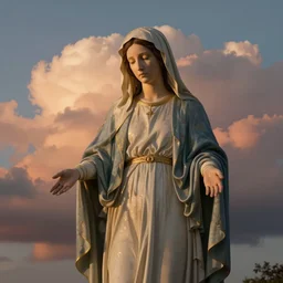 a realistic digital photo of virgin mary as sunset cloud by artgerm