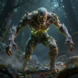 human mutating into a monster, digital art, glowing