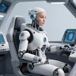 cybernetic space pilot wired into her cockpit, artstation render 0.0000000001