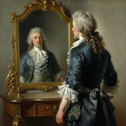 a painting of a man standing in front of a mirror by li di, cgsociety, fantasy art, rococo, detailed painting, art on instagram