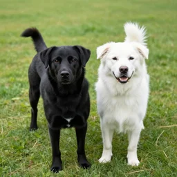 Two dog, a black, and a white