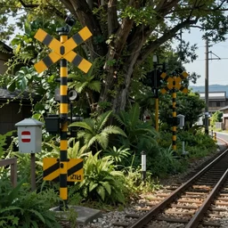 an intricate concept art illustration of an undergrowth japanese railway crossing, global illumination, digital art, photorealistic movie still, style ivan talavera and artgerm, hyper realistic, photorealistic, octane render, trending on artstation, cgsociety, cinematic light, 8 k