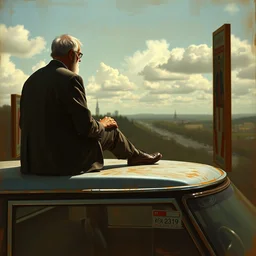 larry david sitting on roof of 2 0 0 9 prius, edward hopper painting