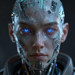 an intricate, detailed face of an android, greebles, bioluminescence skin with ferrofluids on it, unreal engine, trending on artstation, bladerunner 2049