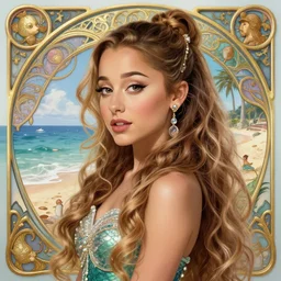 beautiful cottagecore Ariana Grande, mermaid kingdom, beautiful Hair, magical beach, intricate, elegant, highly detailed, digital painting, artstation, concept art, smooth, sharp, focus, illustration, art by artgerm and greg rutkowski and alphonse mucha