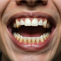 human mouth with three rows of disgusting teeth, high resolution photography, taxidermy