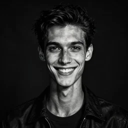slender man smiling, dark photography creepy high contrast black and white