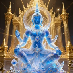 translucent astral guardian, hindu blue thai god, golden laser hyperspace palace, wadim kashin, artgerm, xf iq 4, f / 1. 4, iso 2 0 0, 1 / 1 6 0 s, 8 k, raw, featured in artstation, octane render, cinematic, elegant, intricate, 8 k