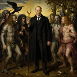 a painting of H. P. Lovecraft and his creations by Hieronymus Bosch