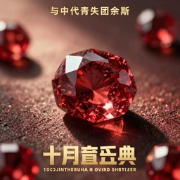 soviet propaganda poster with rubies macro rendered photo