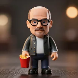 studio photo portrait of walter white happymeal toy, 8 k, dramatic light, bokeh effect,