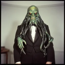 old kodak color photograph of cthulhu in a tuxedo
