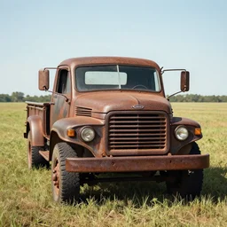 Rusty truck, open field, 8k, photography