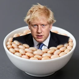 Boris Johnson in a bowl of beans