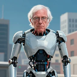 Cyborg Bernie Sanders drawn in the style of Jason Edmiston 3840 x 2160