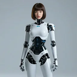 a robotic and futuristic sexy woman shoot in a cyclorama wall studio