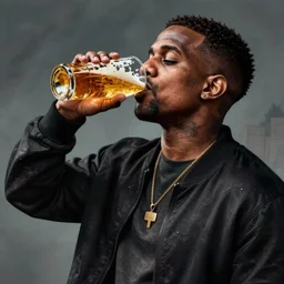 kanye west, digital art, drinking a beer