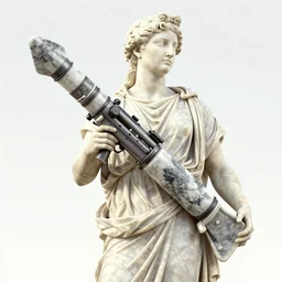 GTA V Cover art of a Greek marble statue with a marble rocket launcher, Grand Theft Auto, by Christopher Balaskas and artgerm, vibrant, digital art, landscape, studio lighting, model, realism, 4k