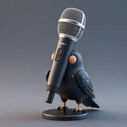 high quality 3 d render shure 5 5 s microphone hybrid very cute cyborg crow!, cyberpunk highly detailed, unreal engine cinematic smooth, in the style of blade runner & detective pikachu, hannah yata charlie immer, moody light, low angle, uhd 8 k, sharp focus