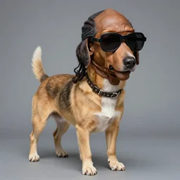 hybrid chimera with the body of a dog and the head of snoop dogg