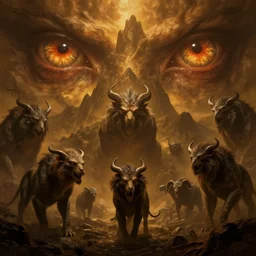 epic professional digital art of hungry eyes, ambient amber light, painted, mysterious, cinematic mountain terrifying animals scene, eerie, mythic, detailed, intricate, grand, leesha hannigan, wayne haag, reyna rochin, ignacio fernandez rios, mark ryden, van herpen, artstation, cgsociety, epic, stunning, gorgeous, wow wow detail