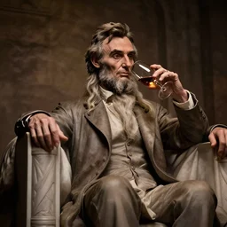 abraham lincoln, gandalf, drinking wine, stunning, surrounding cinematic light, hyper detailed, 4 k cinematic octane render