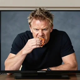 angry!! gordon ramsey eating a basketball, tv still