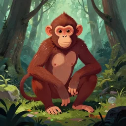 cyber monkey in the scifi forest, in style james jean, illustration, fine colors