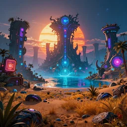 landscape by liam wong, evil water atlantis desert san andreas galactic infrared mercury thermal vision bioshock gem fisheye sea magic realism lightpaint at dawn steampunk cgsociety extraterrestial tokyo morning sun junglepunk neon signs cyberpunk thermal imaging postcyberpunk tron meadow, archdaily, wallpaper, highly detailed, trending on artstation.