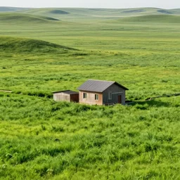 grasslands, ( ( ( ( ( house ) ) ) ) ), [ 4 k photorealism ]!!!, trending on unsplash, intricate